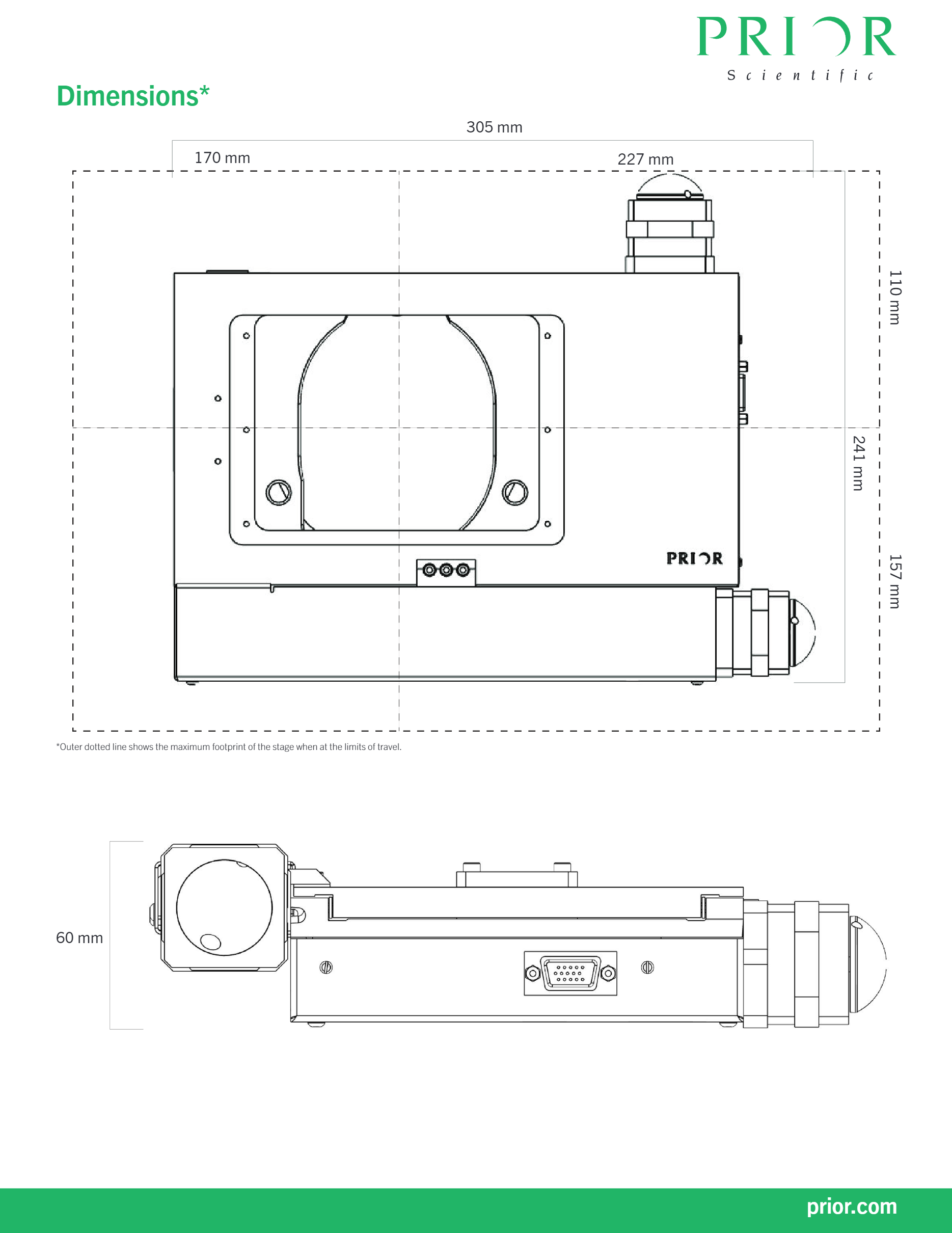 Dimensions of Prior ES111 Motorized Stage