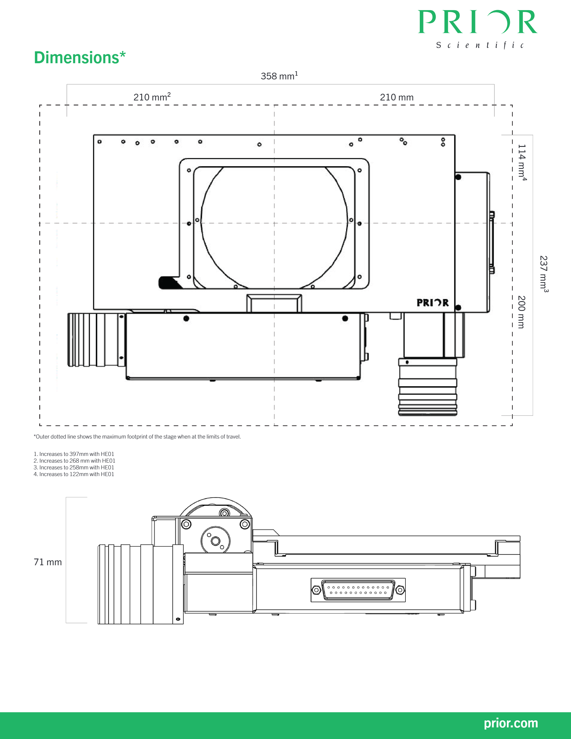 Dimensions of Prior H101A Motorized Stage