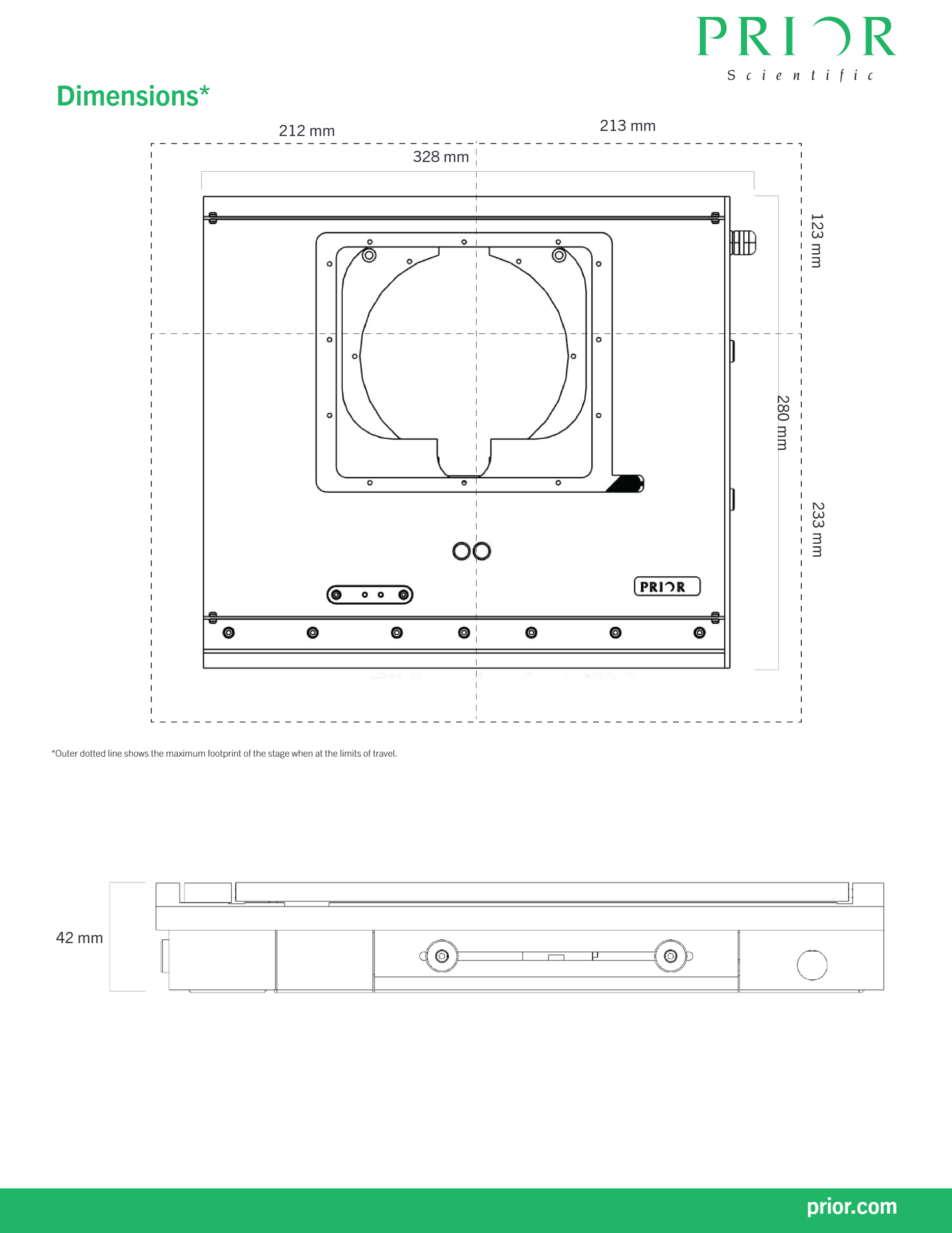 Dimensions of Prior H101F Motorized Stage