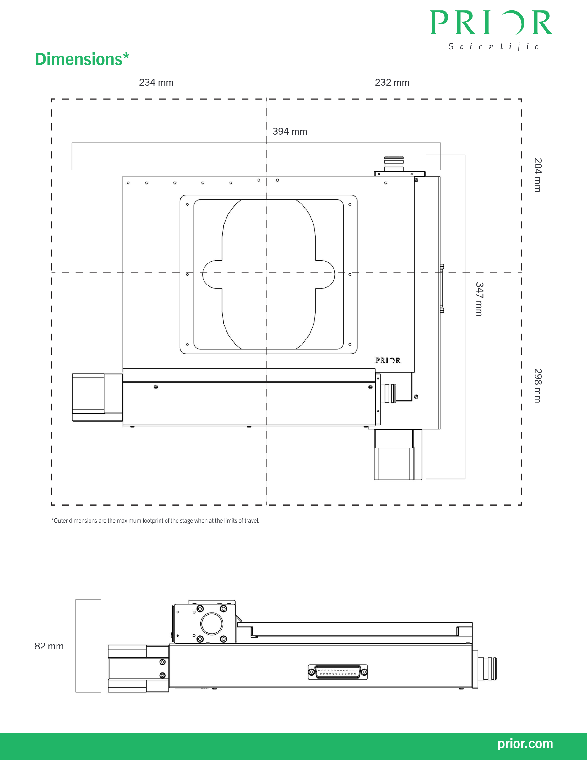 Dimensions of Prior H105 Motorized Stage