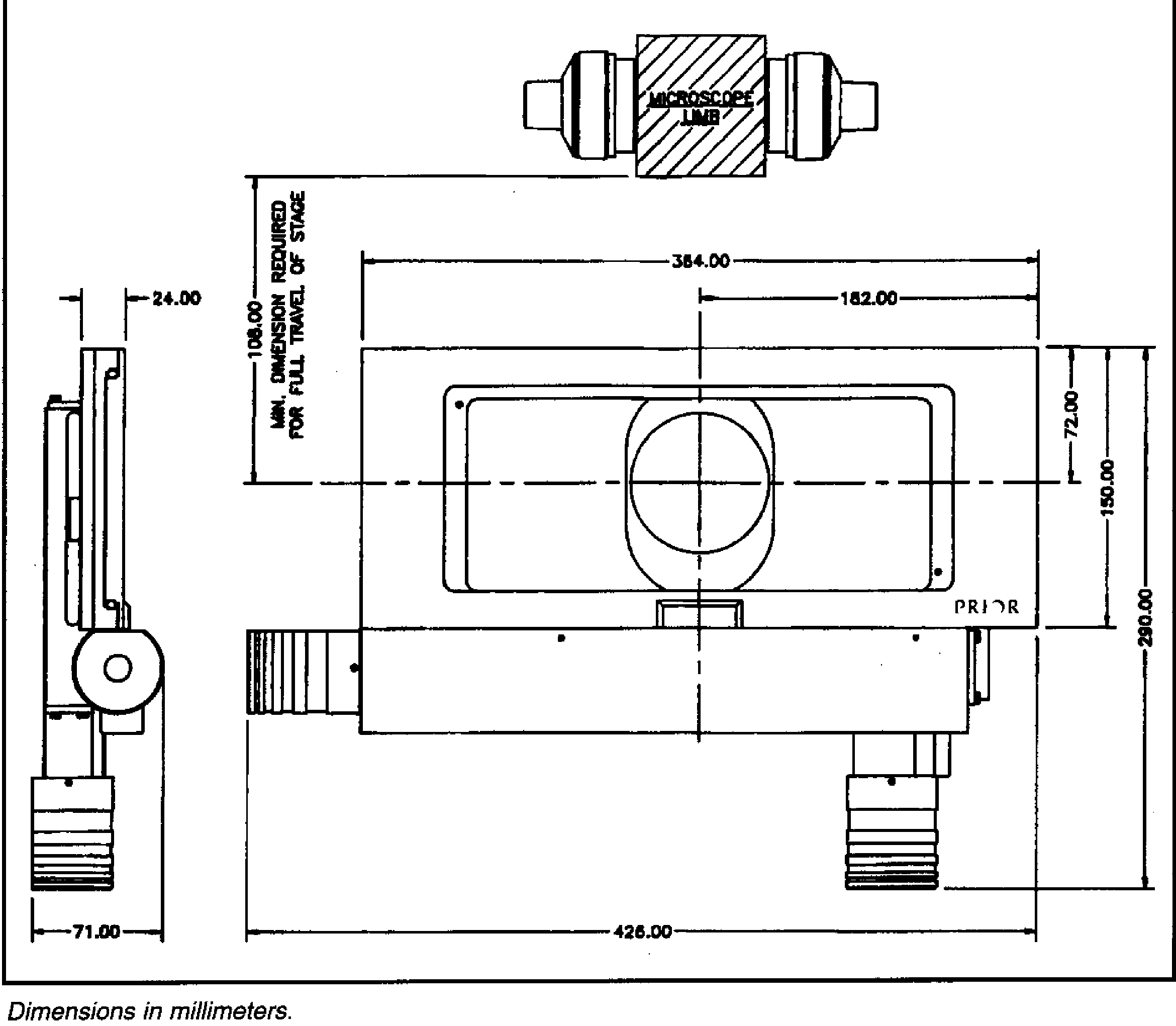 Prior H138A Motorized Stage Dimension